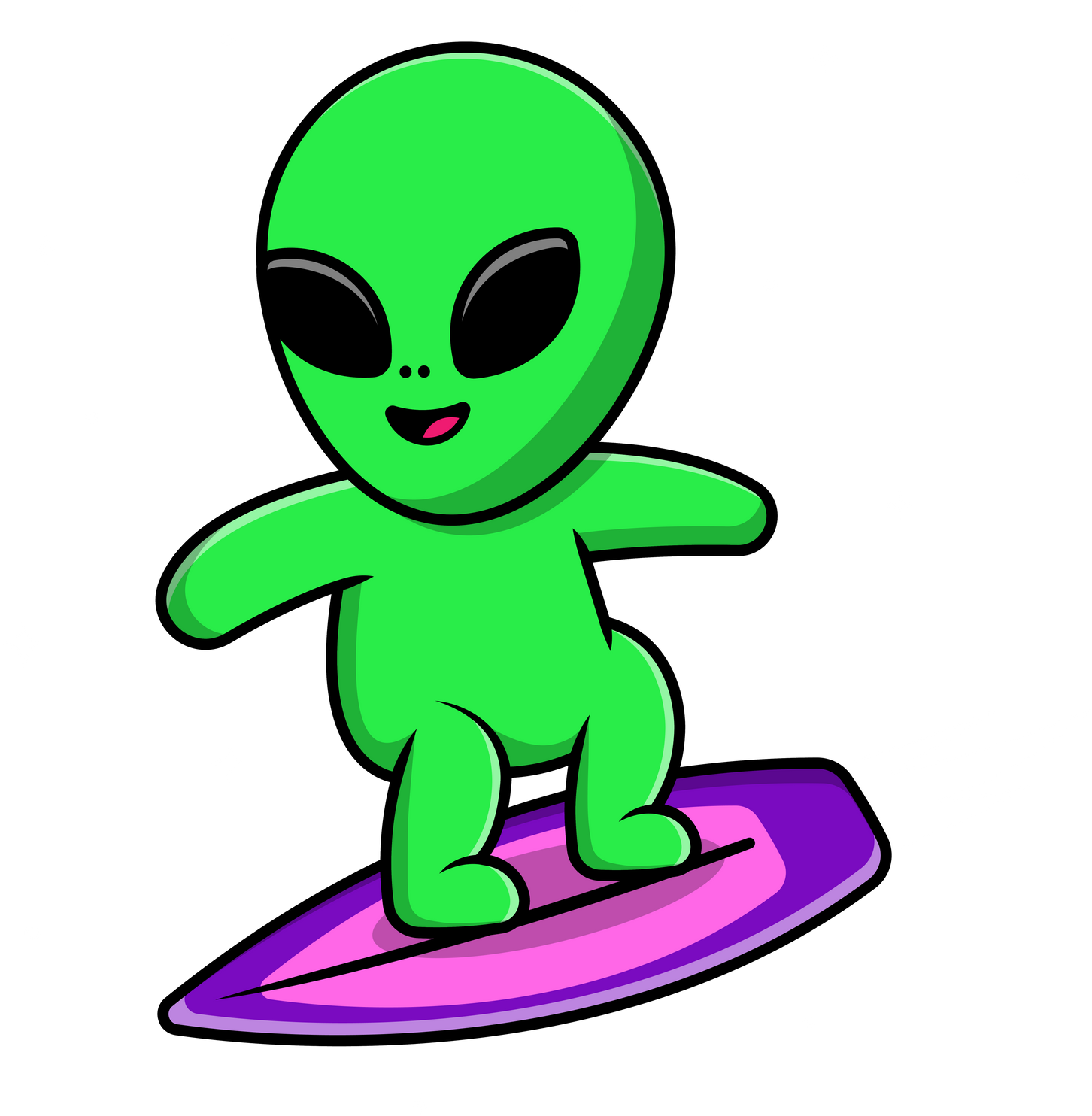 Cute Alien Surfing On Space Cartoon